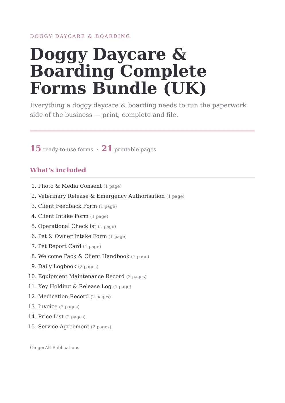 Doggy Daycare & Boarding Complete Forms Bundle (UK) preview