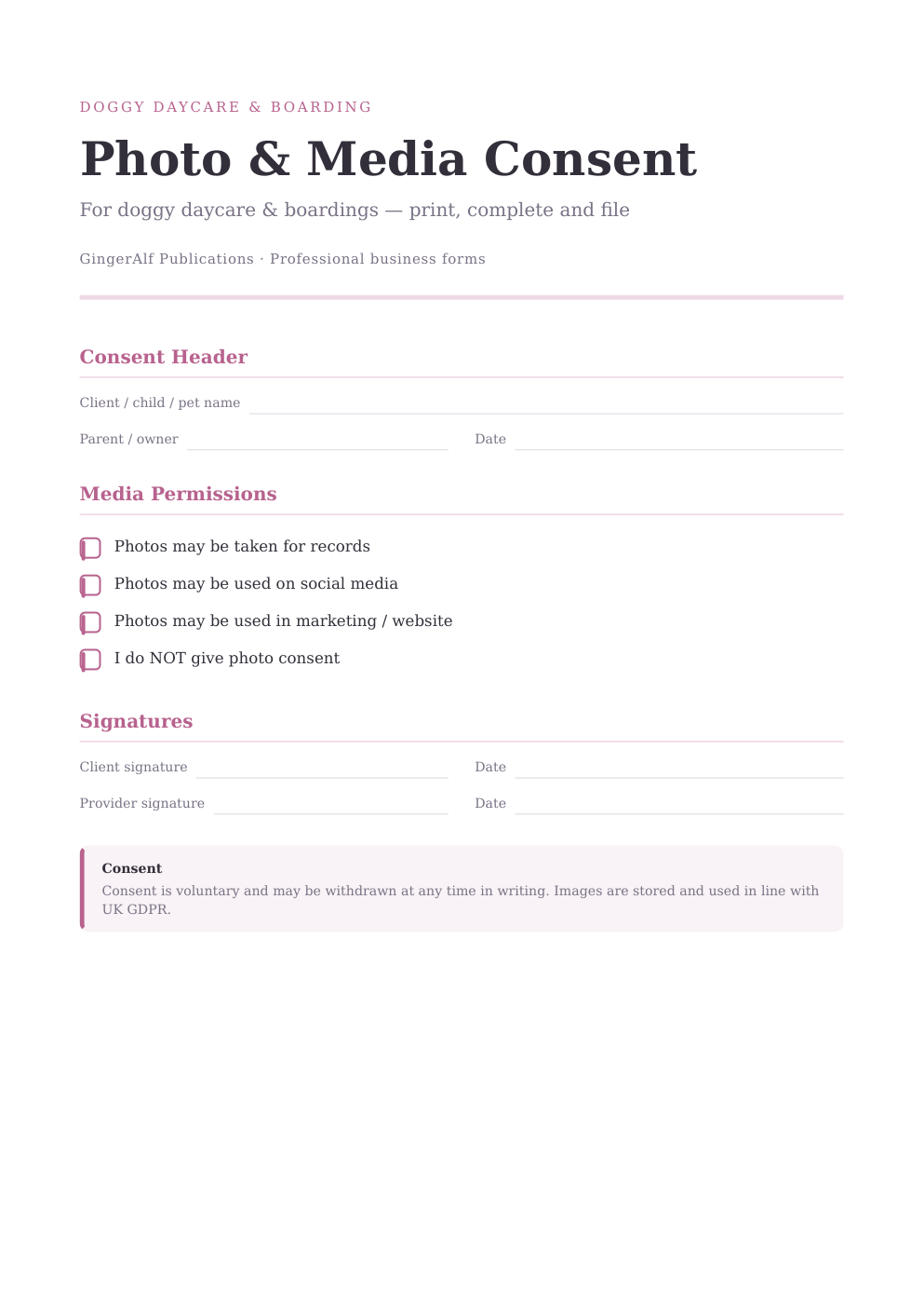 Doggy Daycare & Boarding Complete Forms Bundle (UK) preview 2