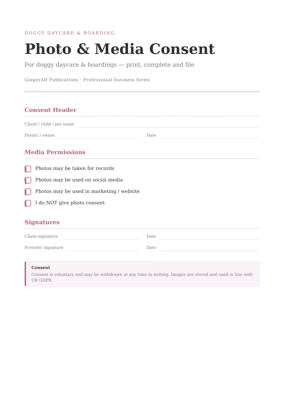 Doggy Daycare & Boarding Complete Forms Bundle (UK) preview 2