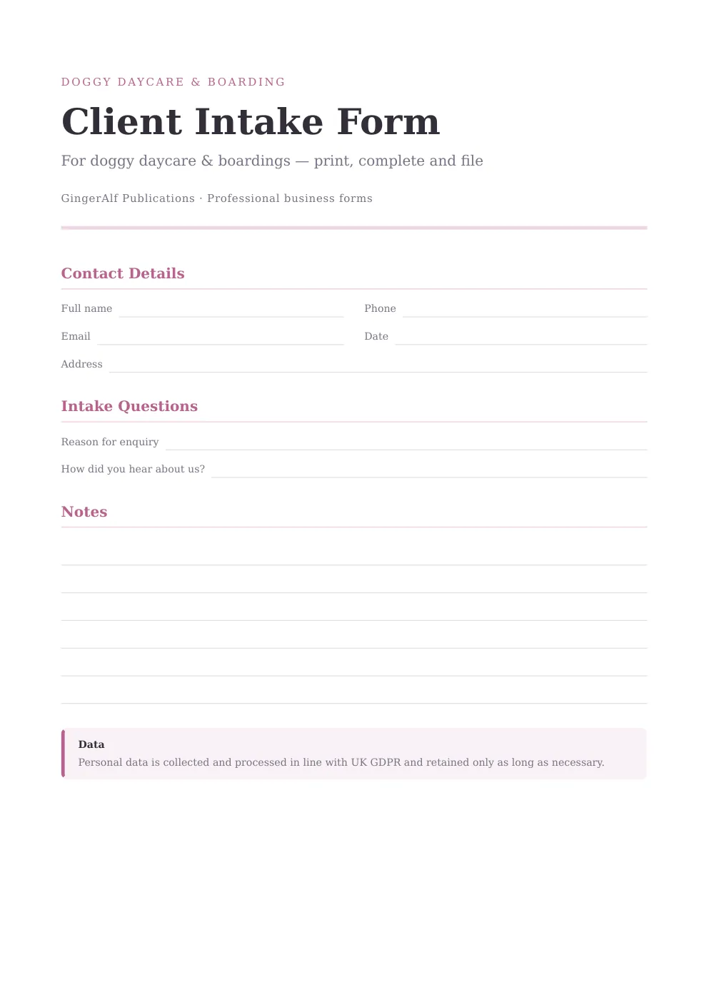 Doggy Daycare & Boarding Complete Forms Bundle (UK) preview 5