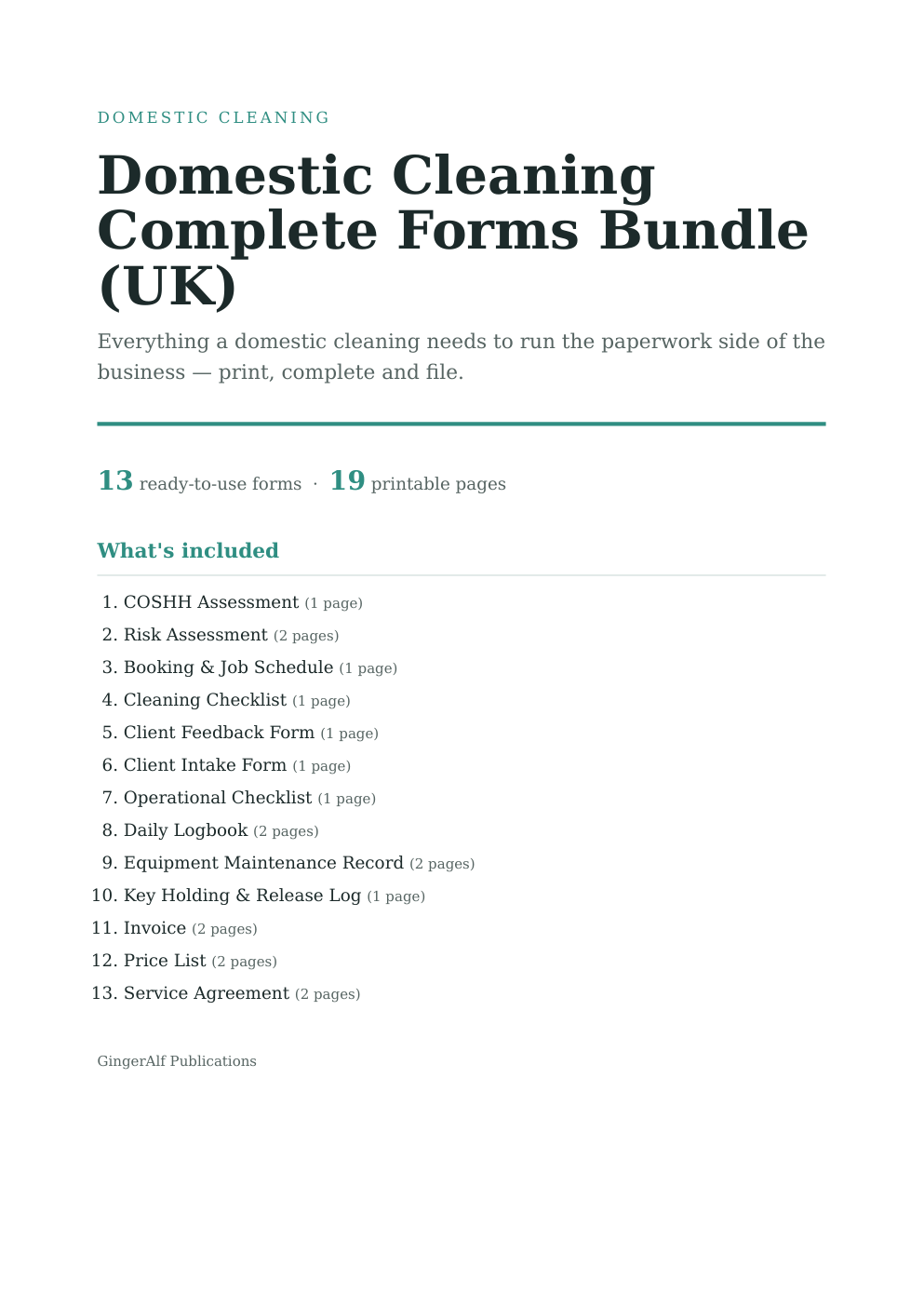 Domestic Cleaning Complete Forms Bundle (UK) — preview