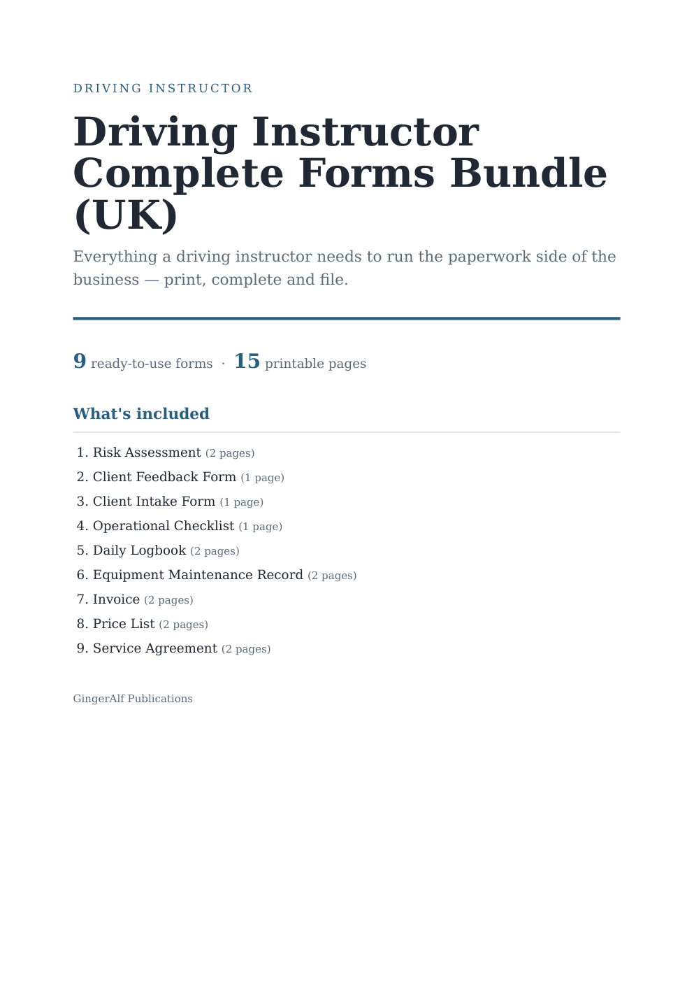 Driving Instructor Complete Forms Bundle (UK) — preview
