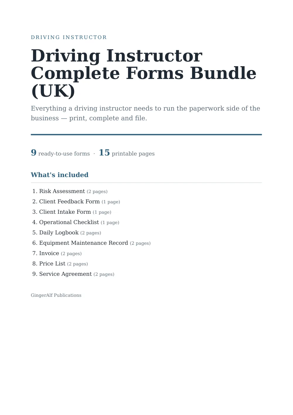 Driving Instructor Complete Forms Bundle (UK) — preview