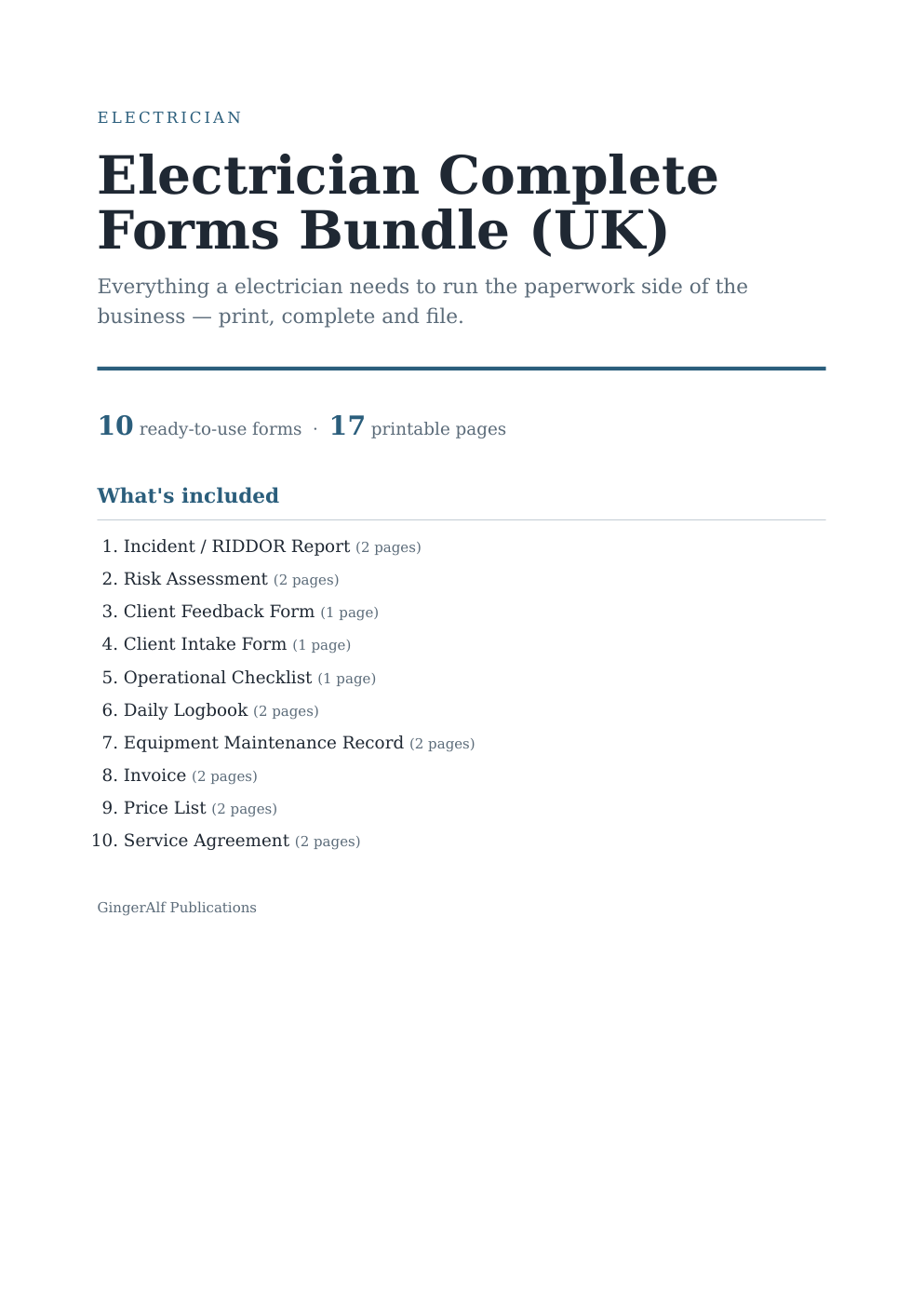 Electrician Complete Forms Bundle (UK) — preview