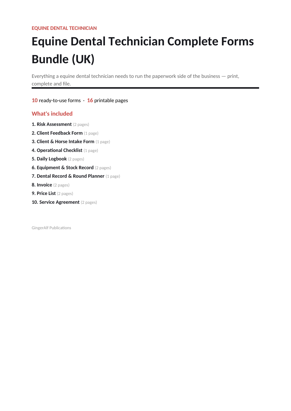Equine Dental Technician Complete Forms Bundle (UK) — preview