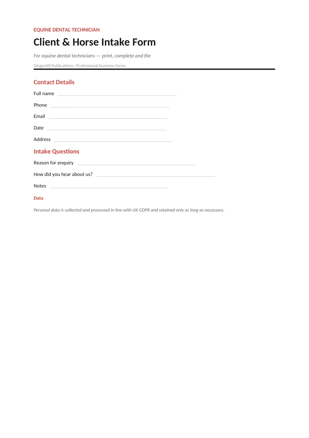 Equine Dental Technician Complete Forms Bundle (UK) preview 4