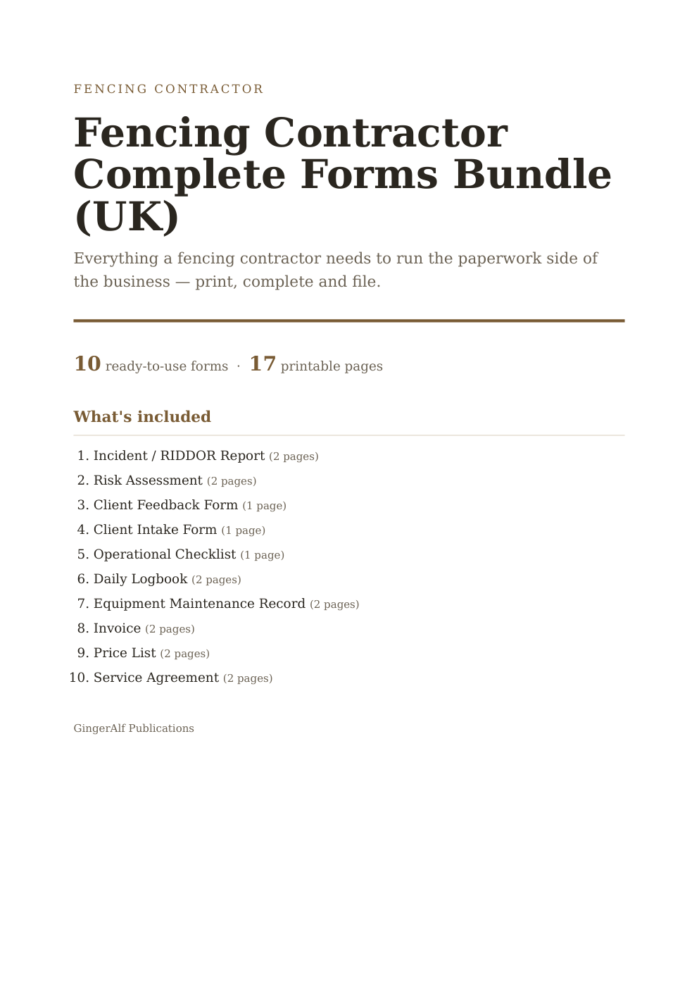 Fencing Contractor Complete Forms Bundle (UK) — preview