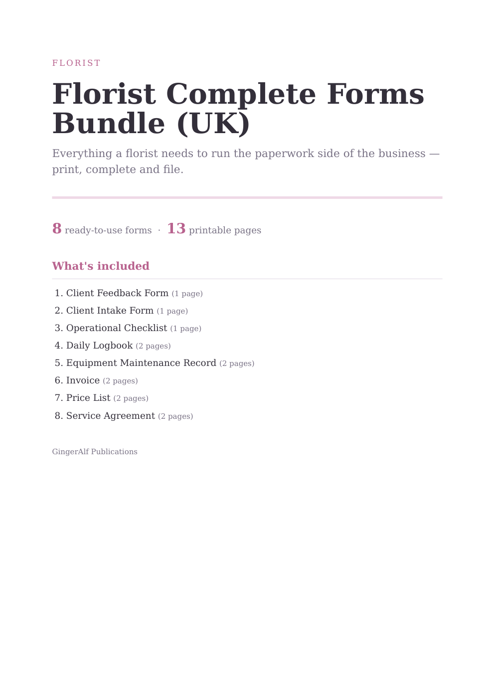 Florist Complete Forms Bundle (UK) — preview