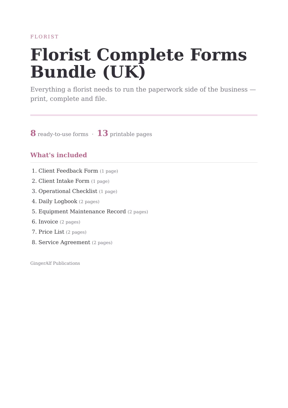Florist Complete Forms Bundle (UK) preview