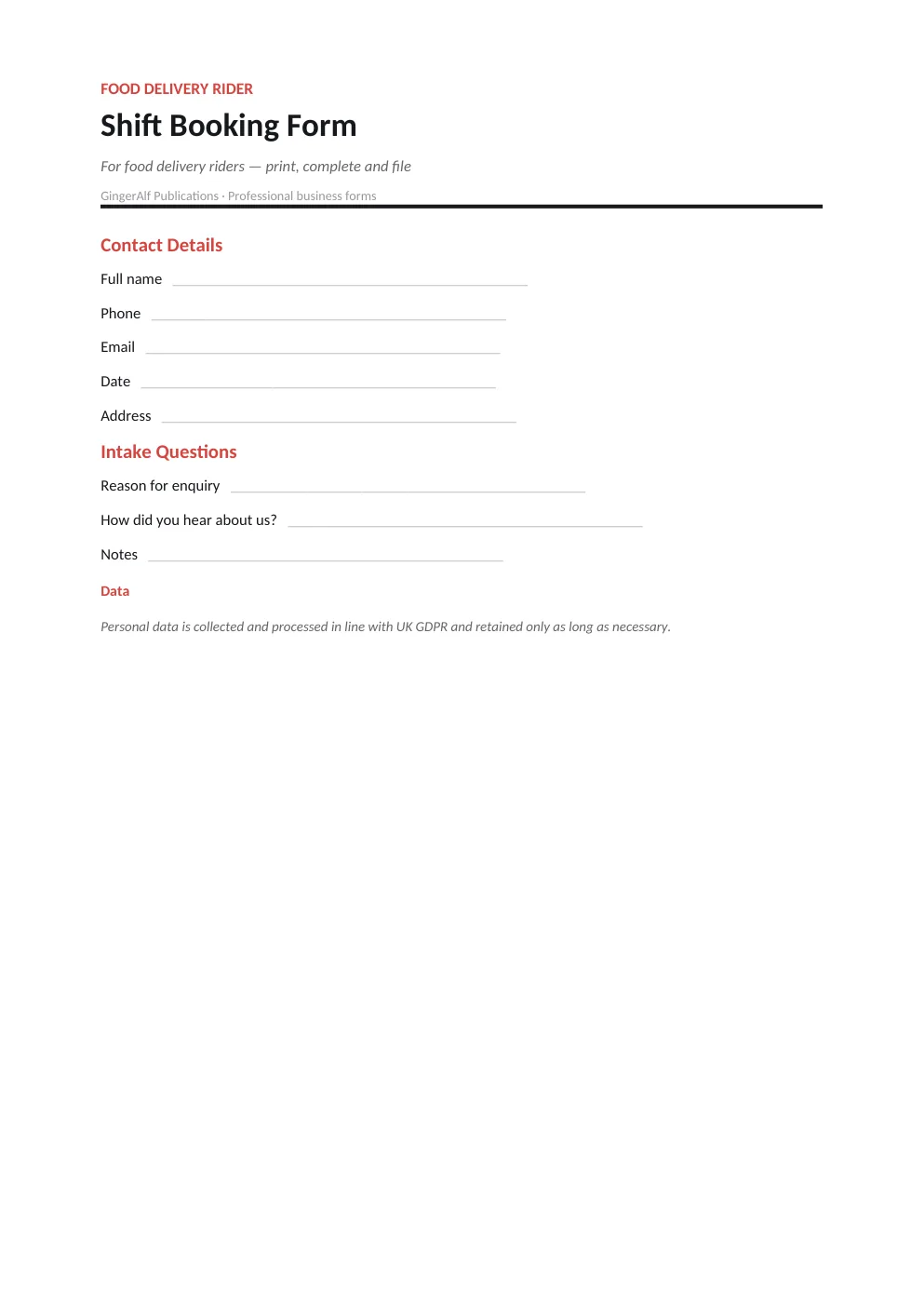 Food Delivery Rider Complete Forms Bundle (UK) preview 4
