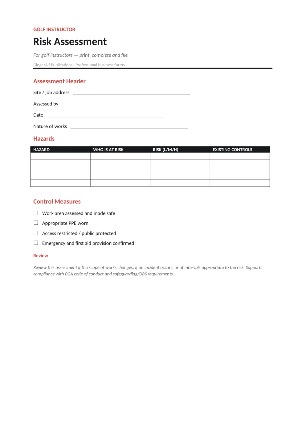 Golf Instructor Complete Forms Bundle (UK) preview 2