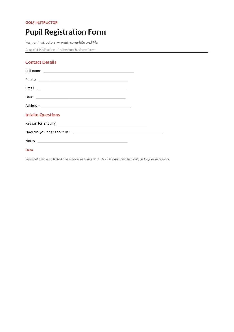 Golf Instructor Complete Forms Bundle (UK) preview 4