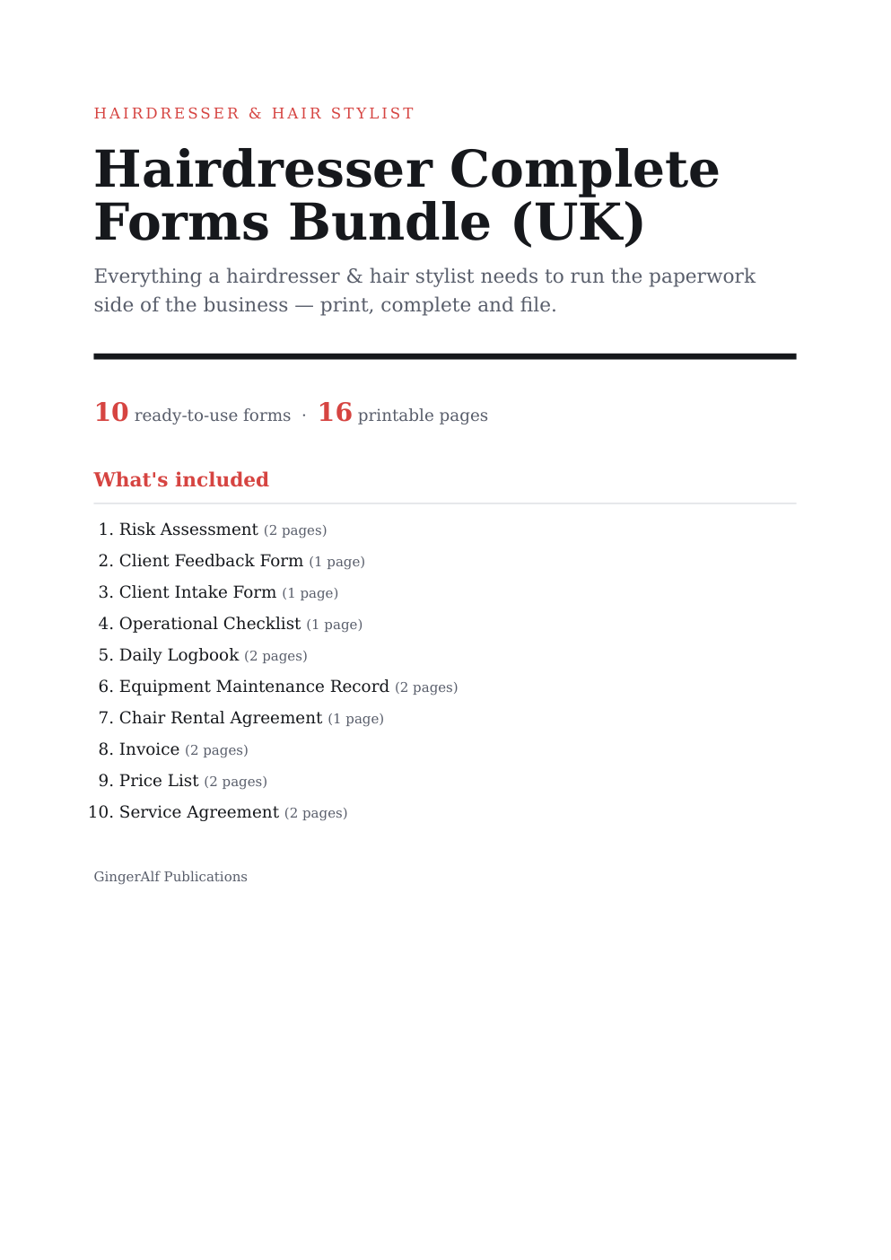 Hairdresser Complete Forms Bundle (UK) — preview