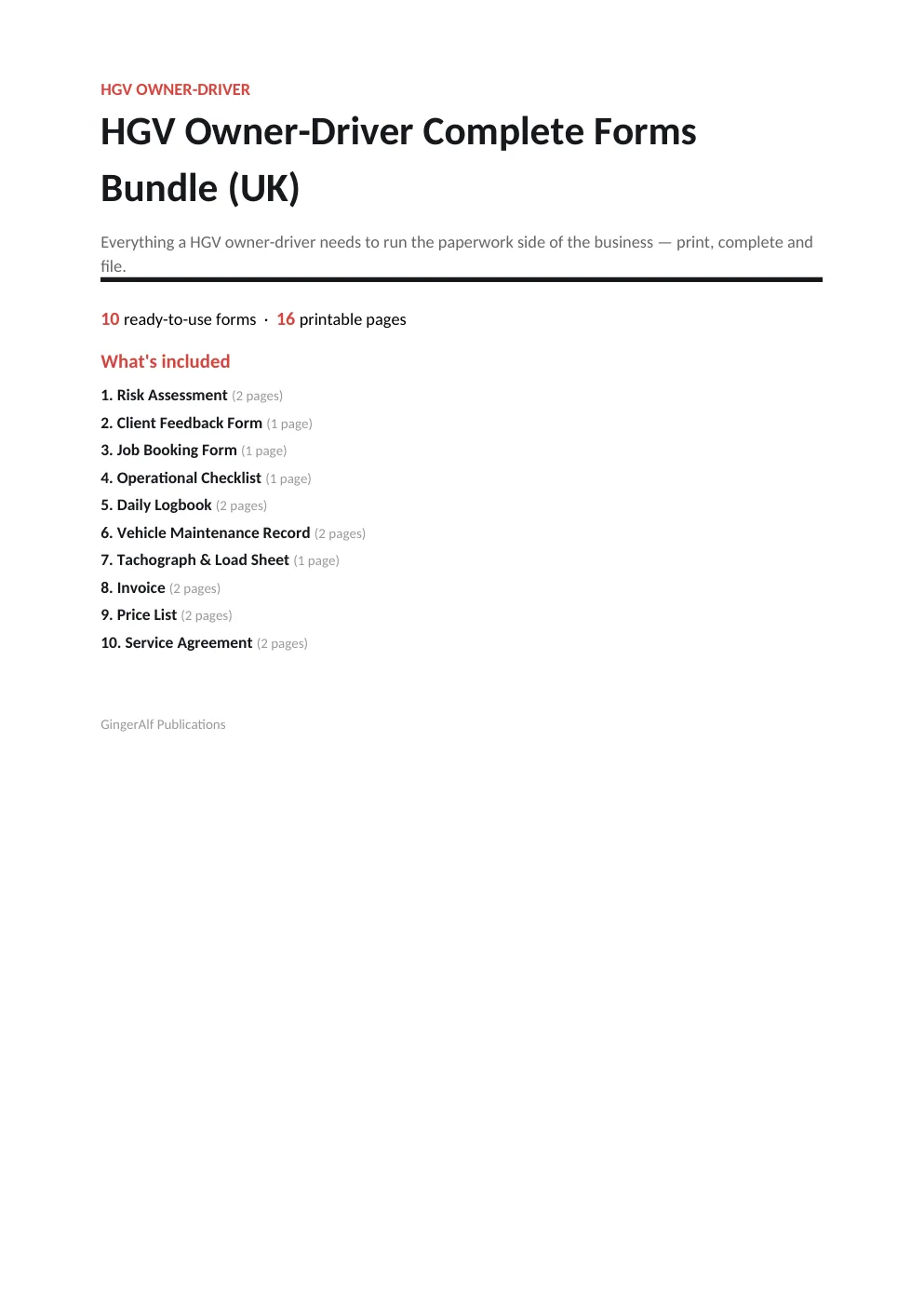 HGV Owner-Driver Complete Forms Bundle (UK) preview