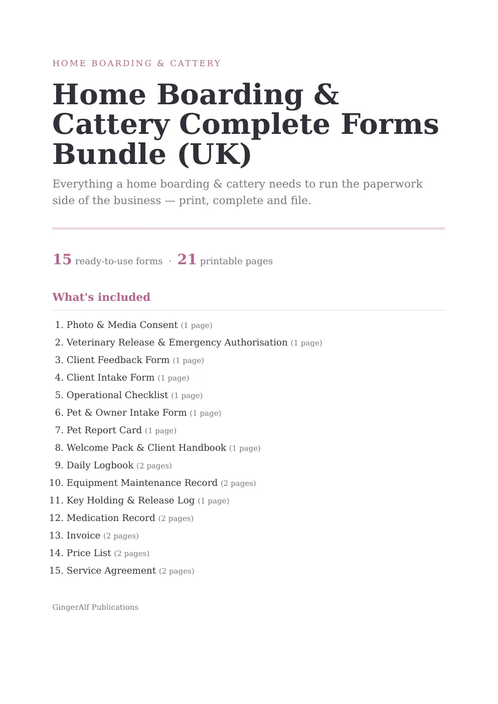 Home Boarding & Cattery Complete Forms Bundle (UK) preview