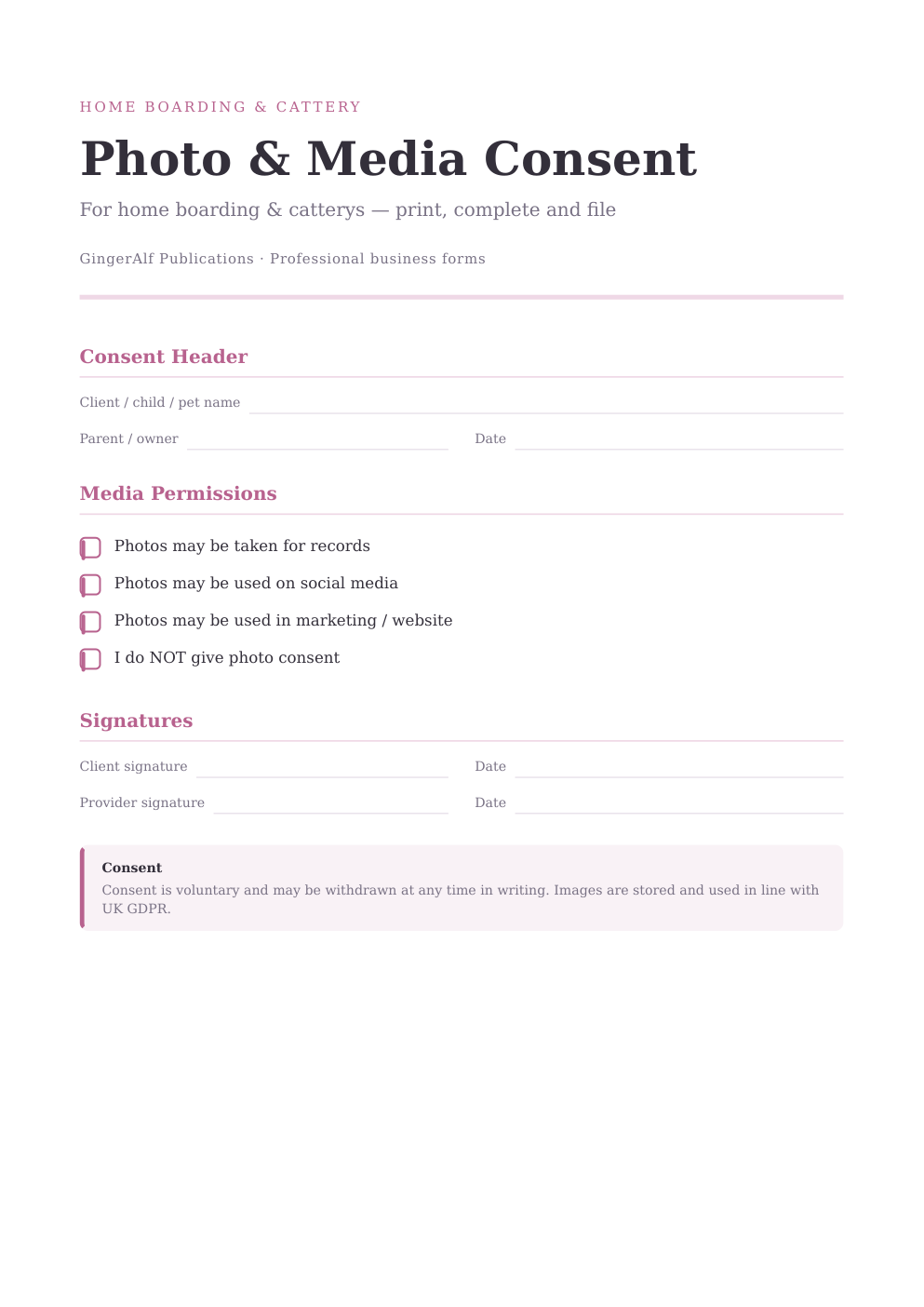 Home Boarding & Cattery Complete Forms Bundle (UK) preview 2