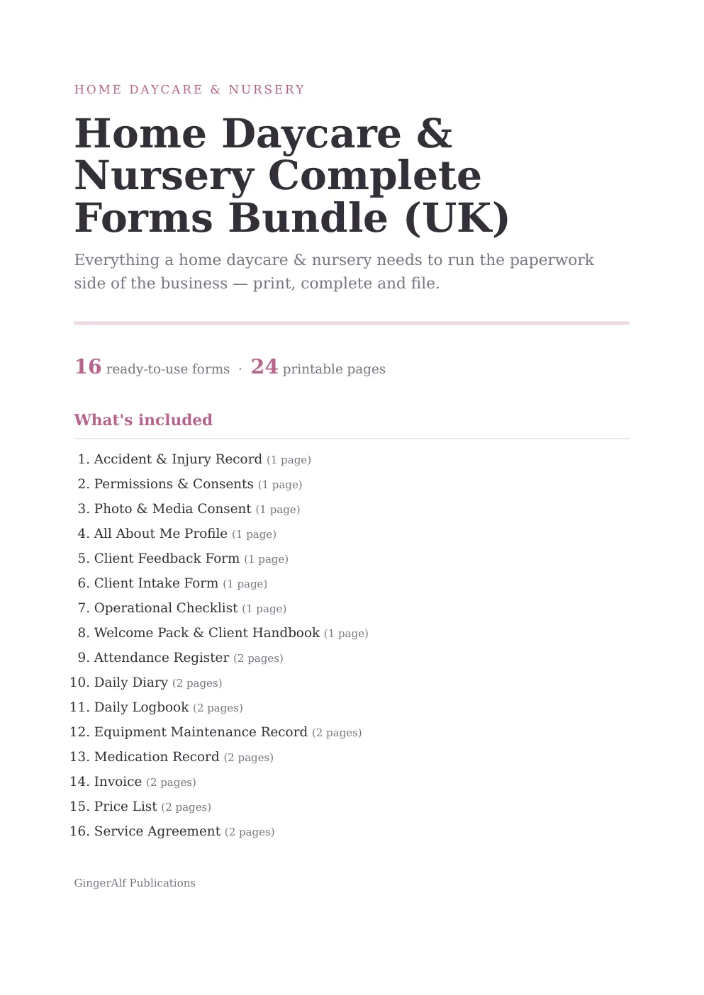 Home Daycare & Nursery Complete Forms Bundle (UK) preview