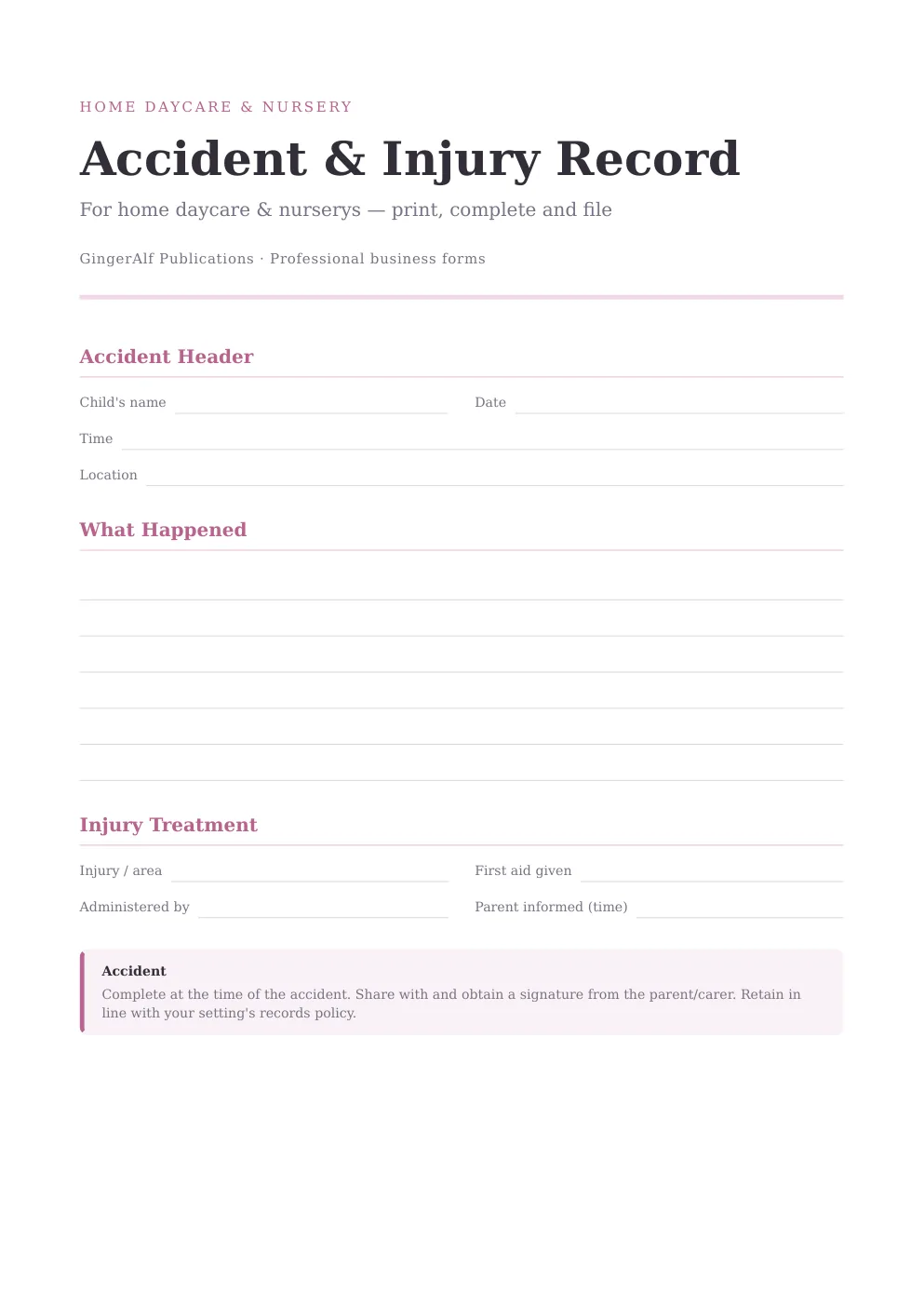 Home Daycare & Nursery Complete Forms Bundle (UK) preview 2