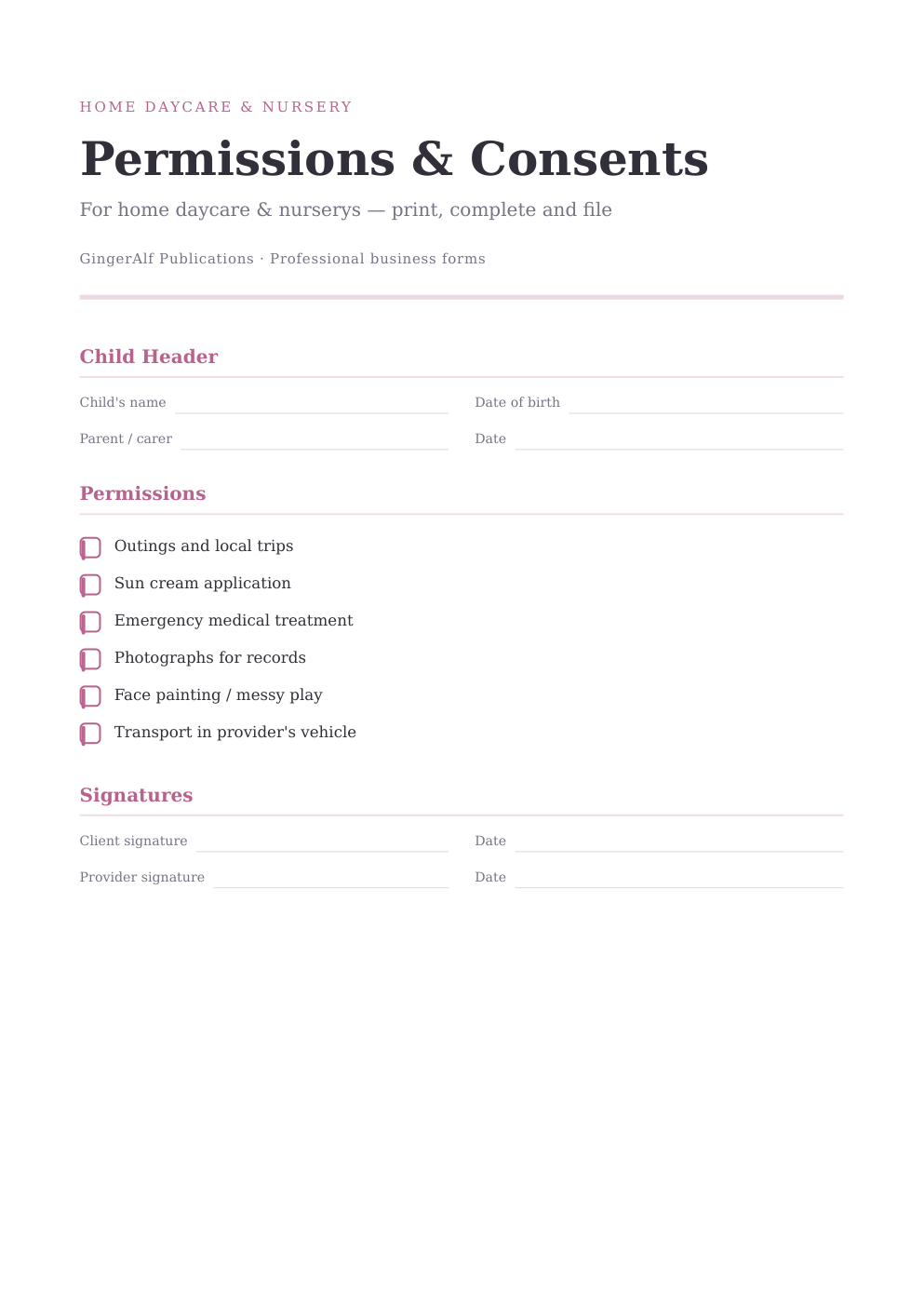 Home Daycare & Nursery Complete Forms Bundle (UK) preview 3