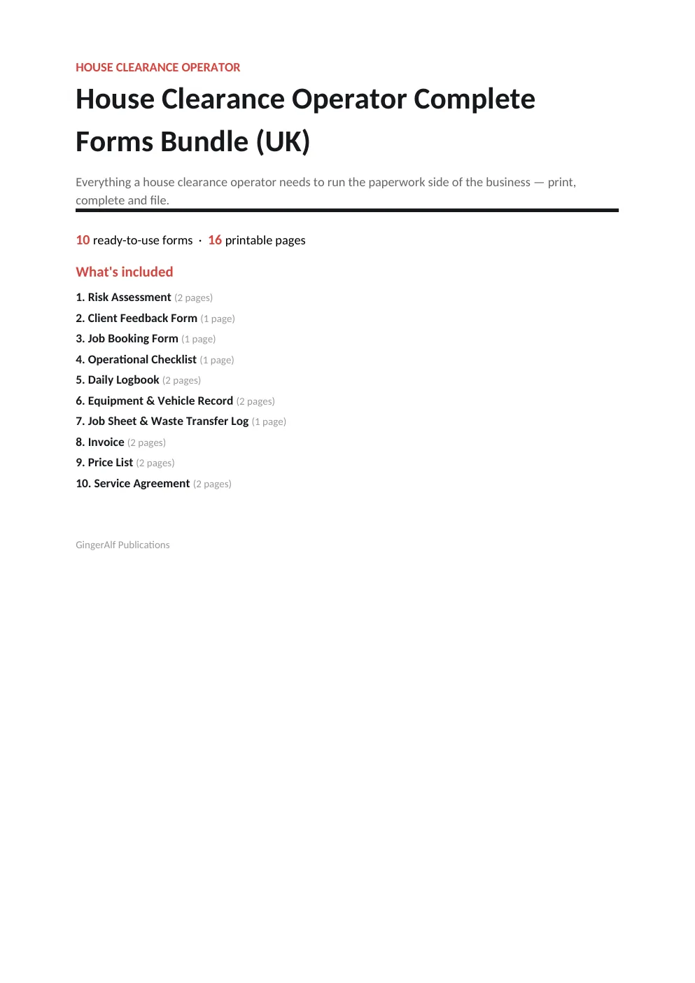 House Clearance Operator Complete Forms Bundle (UK) preview