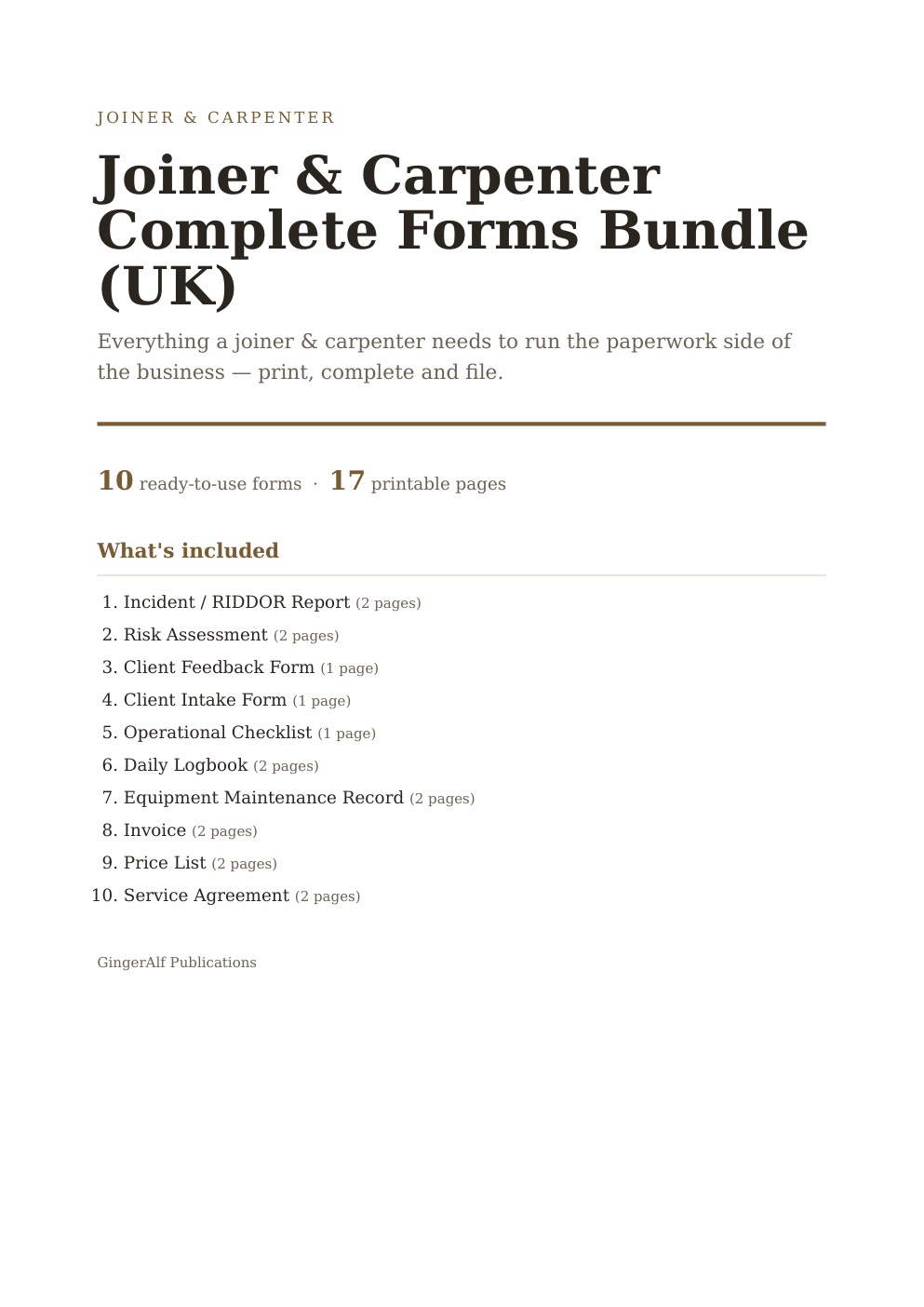 Joiner & Carpenter Complete Forms Bundle (UK) — preview