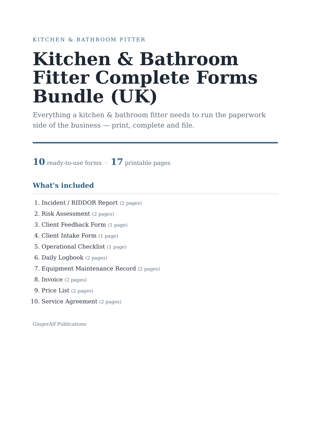 Kitchen & Bathroom Fitter Complete Forms Bundle (UK) — preview