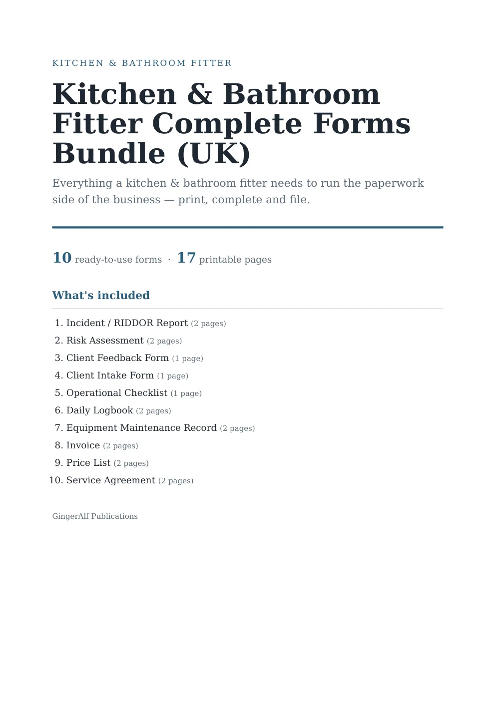 Kitchen & Bathroom Fitter Complete Forms Bundle (UK) preview