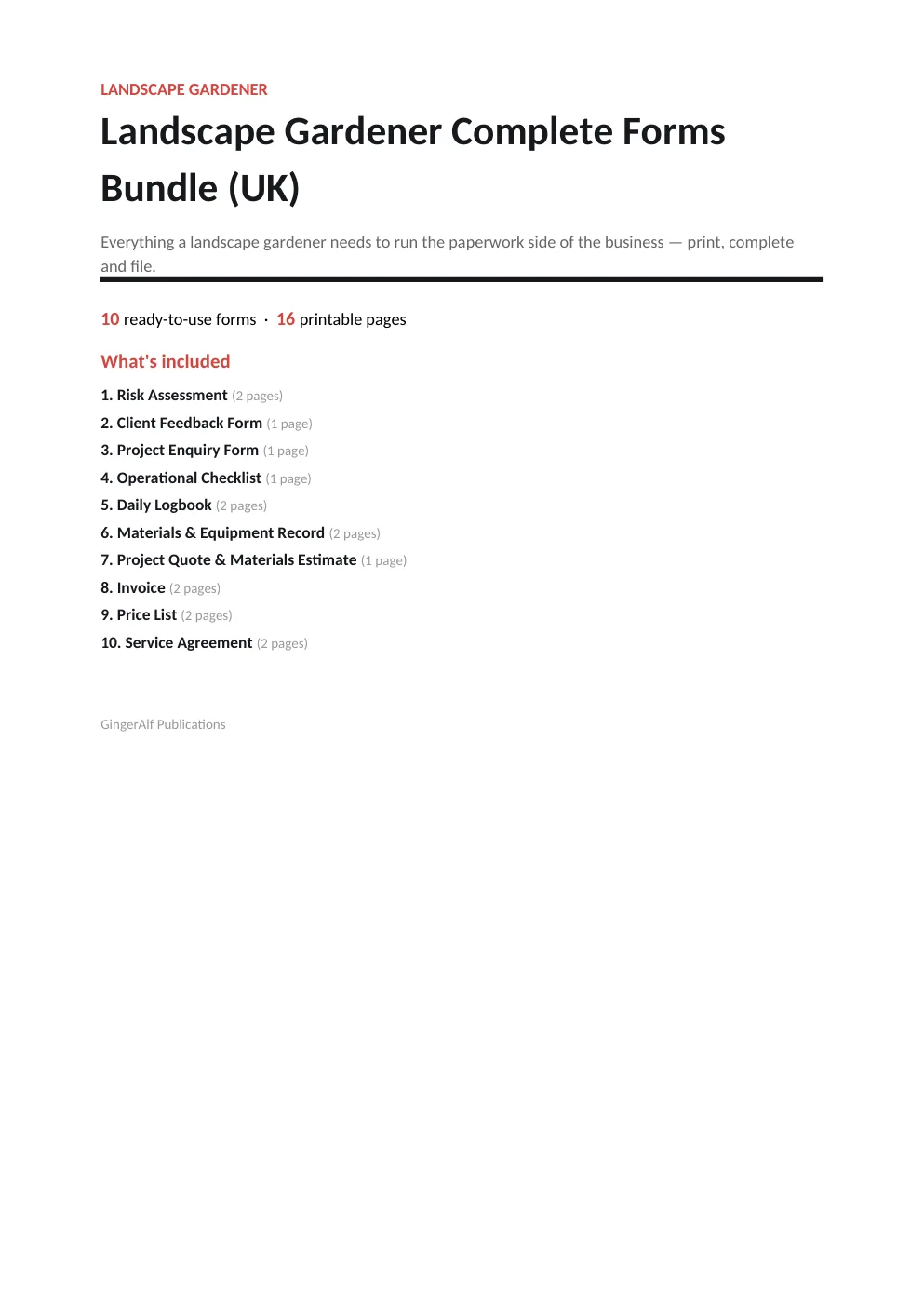 Landscape Gardener Complete Forms Bundle (UK) preview
