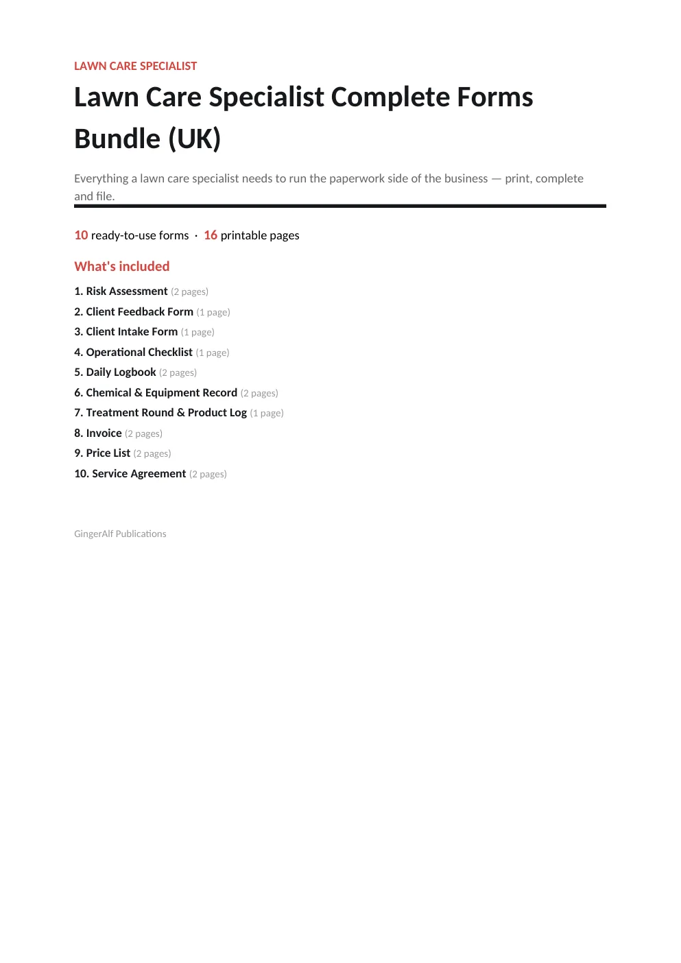 Lawn Care Specialist Complete Forms Bundle (UK) preview