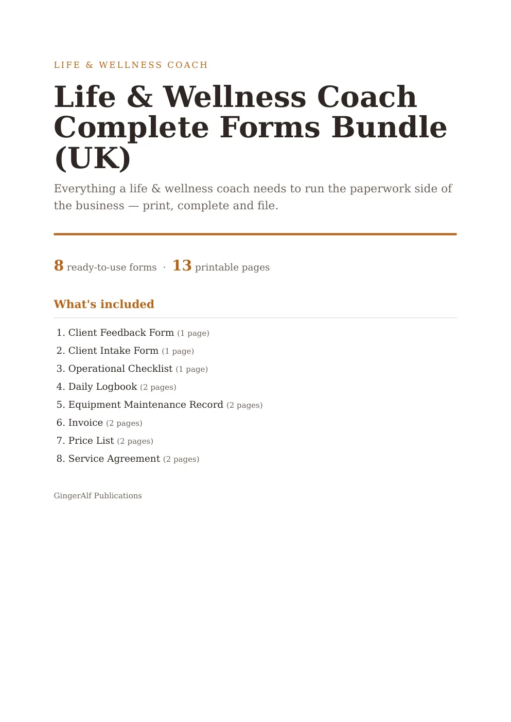 Life & Wellness Coach Complete Forms Bundle (UK) preview