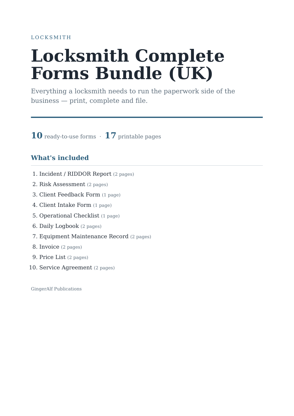 Locksmith Complete Forms Bundle (UK) — preview