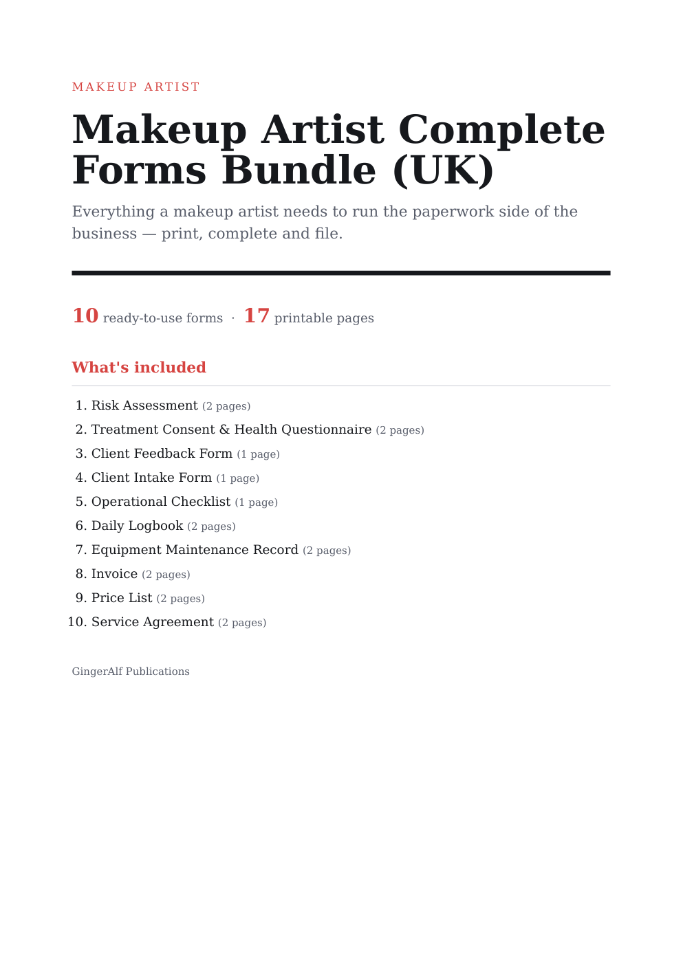 Makeup Artist Complete Forms Bundle (UK) — preview