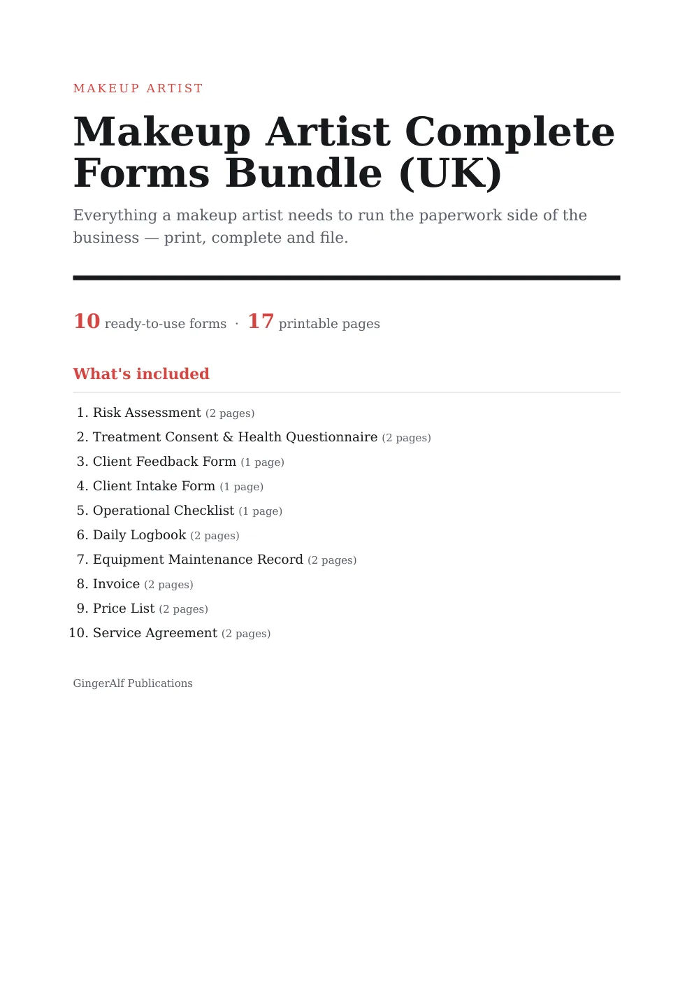 Makeup Artist Complete Forms Bundle (UK) preview