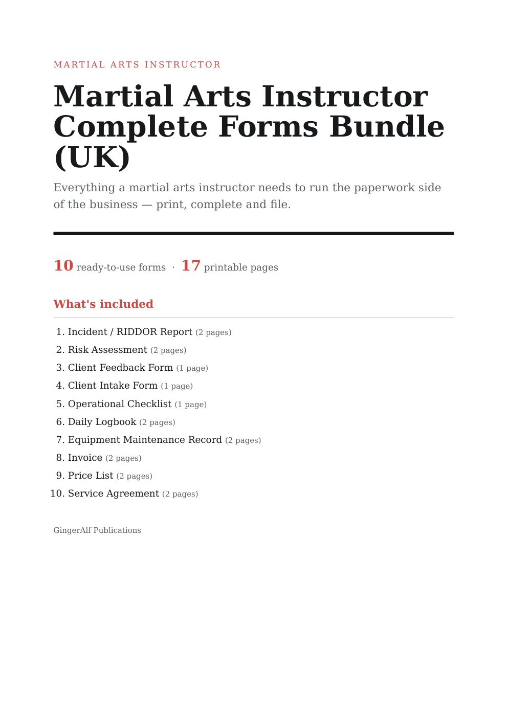 Martial Arts Instructor Complete Forms Bundle (UK) preview