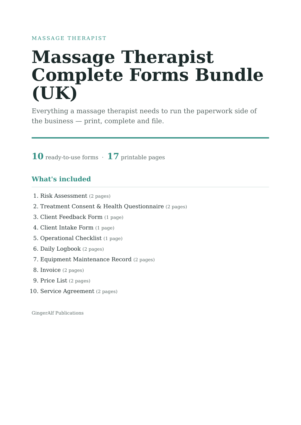 Massage Therapist Complete Forms Bundle (UK) — preview