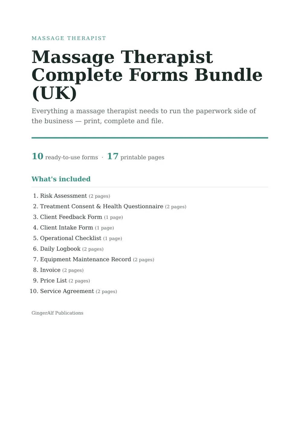 Massage Therapist Complete Forms Bundle (UK) preview