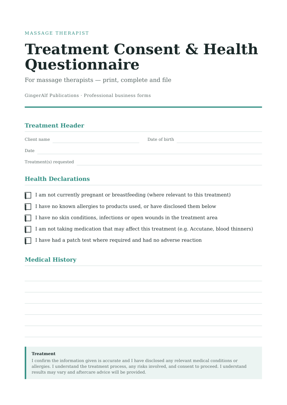 Massage Therapist Complete Forms Bundle (UK) preview 3