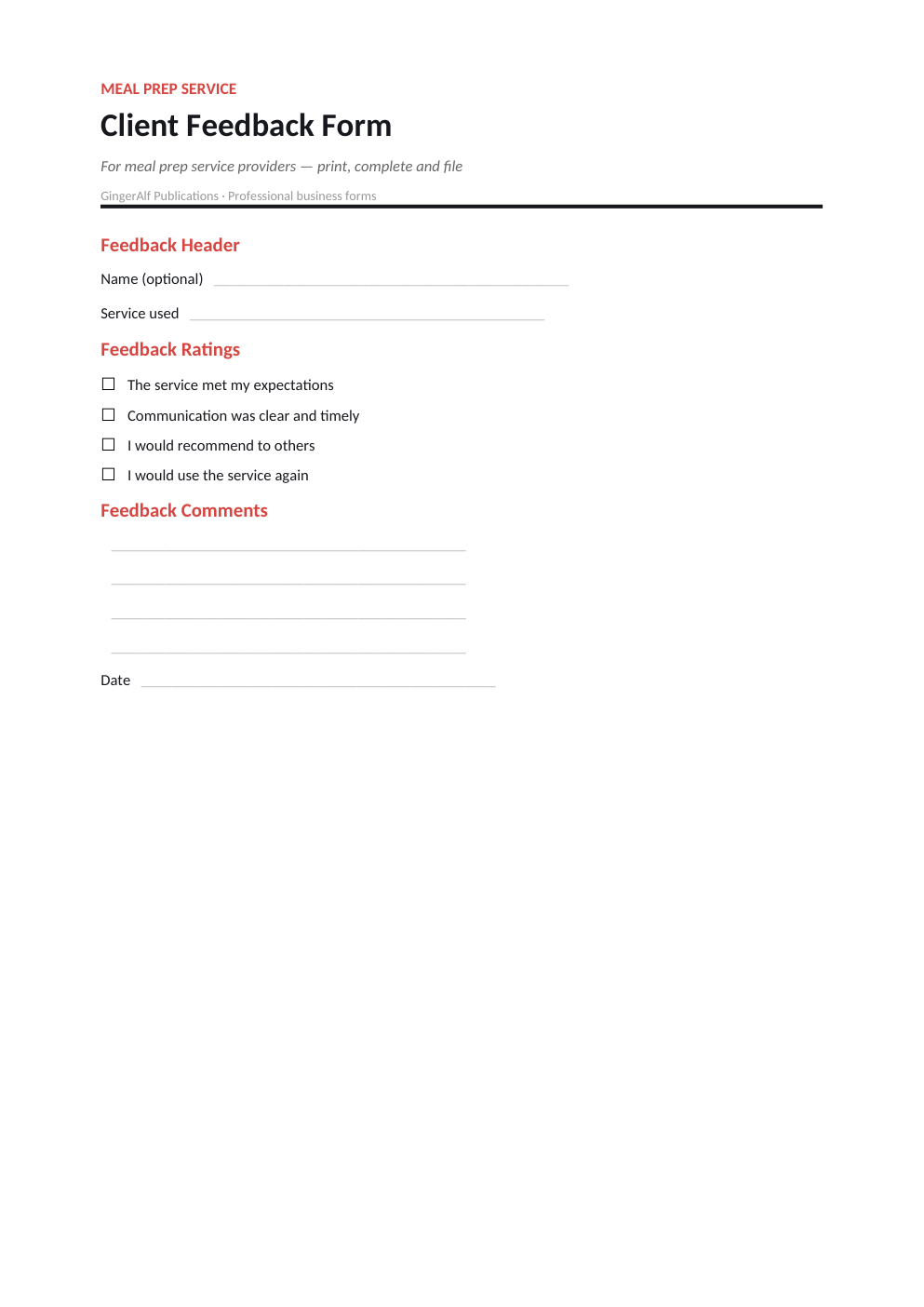 Meal Prep Service Provider Complete Forms Bundle (UK) preview 3