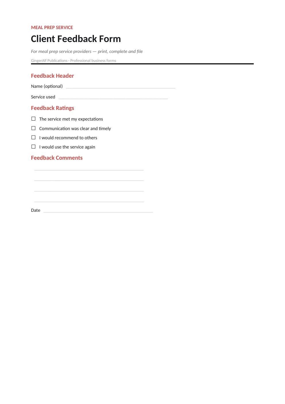Meal Prep Service Provider Complete Forms Bundle (UK) preview 3