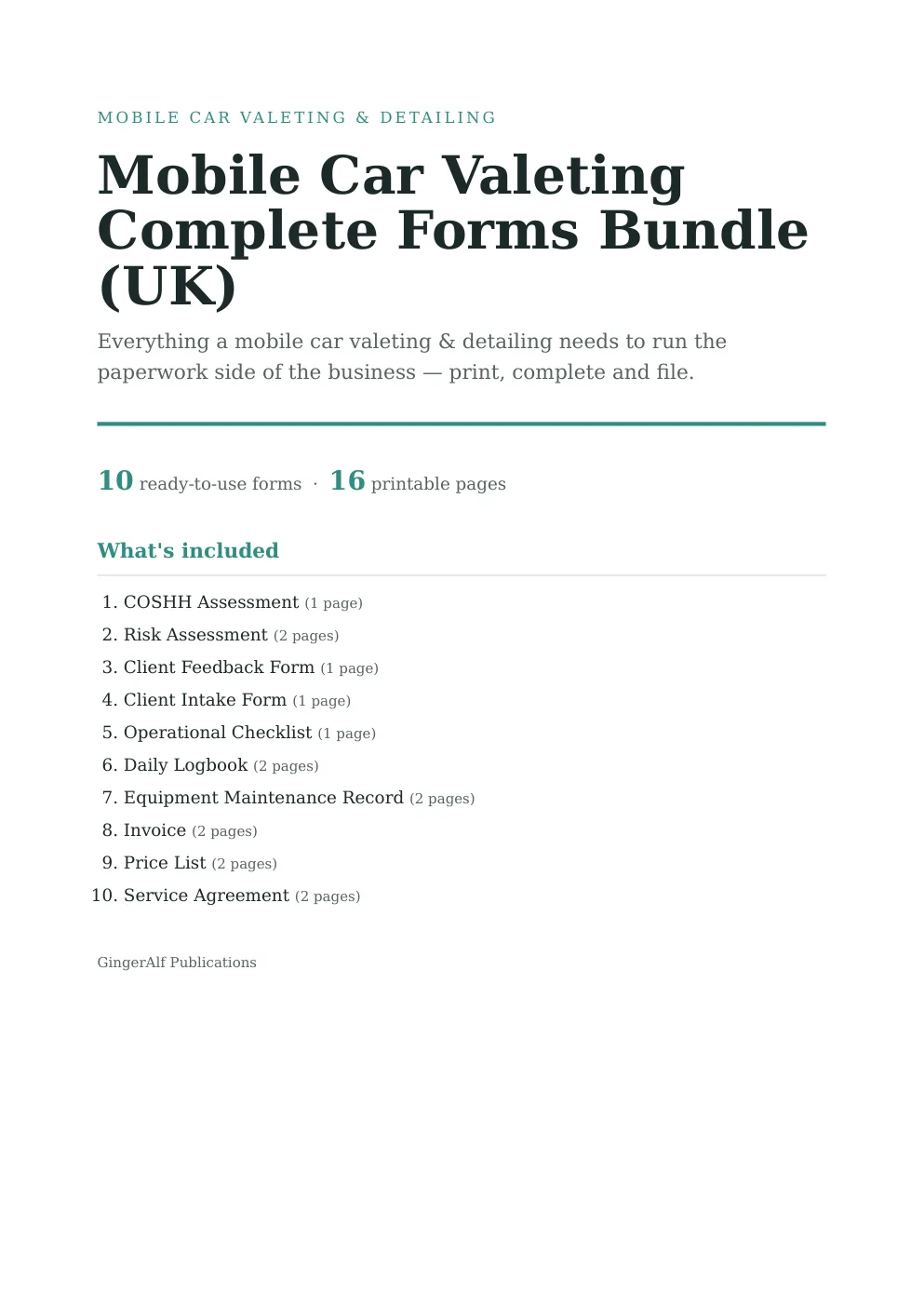 Mobile Car Valeting Complete Forms Bundle (UK) preview