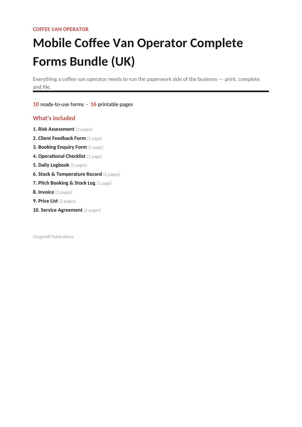 Mobile Coffee Van Operator Complete Forms Bundle (UK) preview