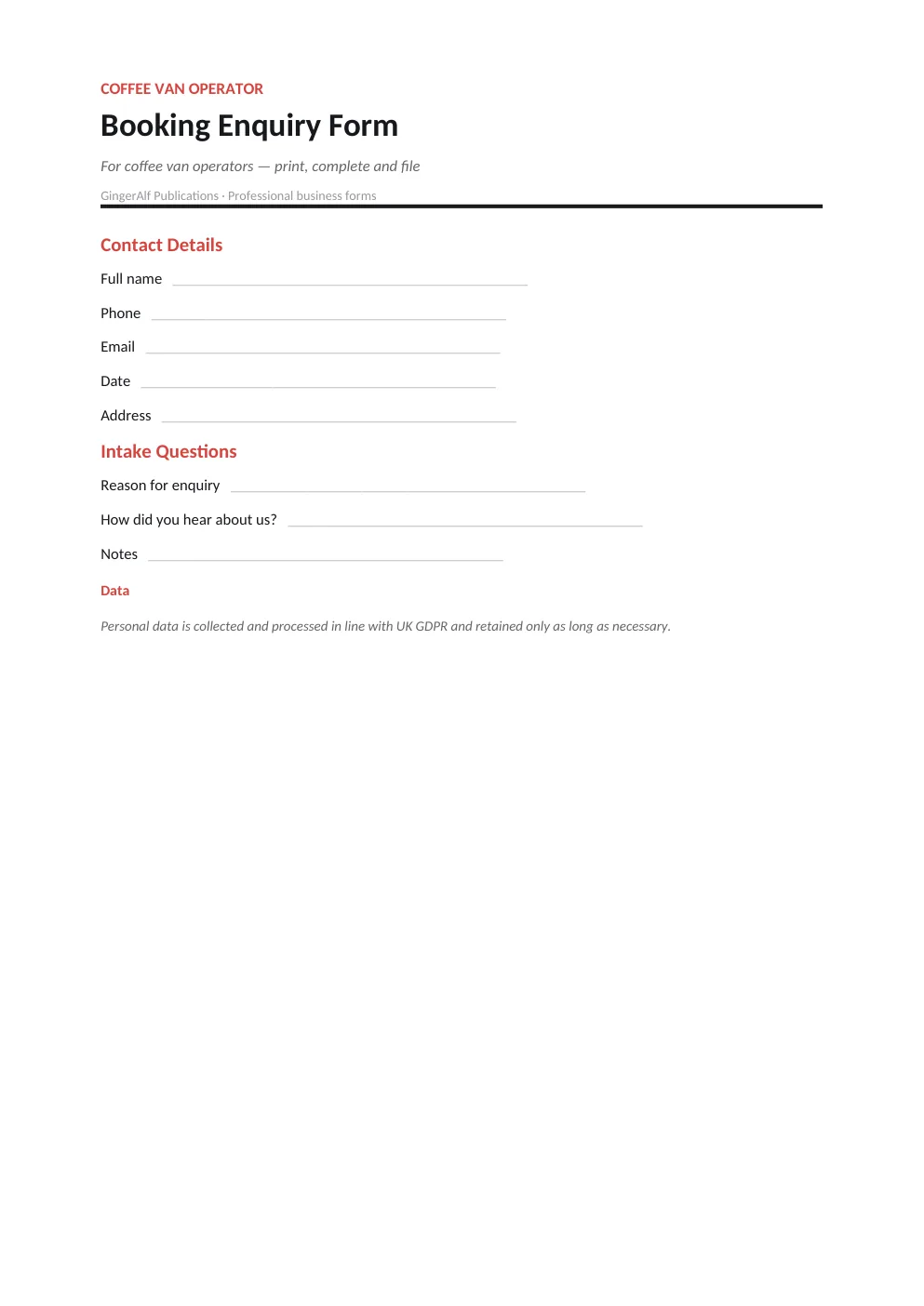 Mobile Coffee Van Operator Complete Forms Bundle (UK) preview 4