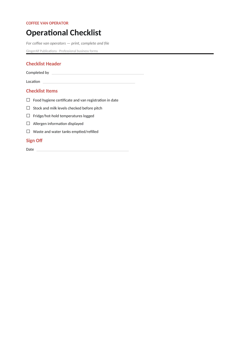Mobile Coffee Van Operator Complete Forms Bundle (UK) preview 5