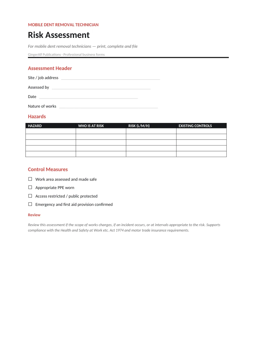 Mobile Dent Removal Technician Complete Forms Bundle (UK) preview 2