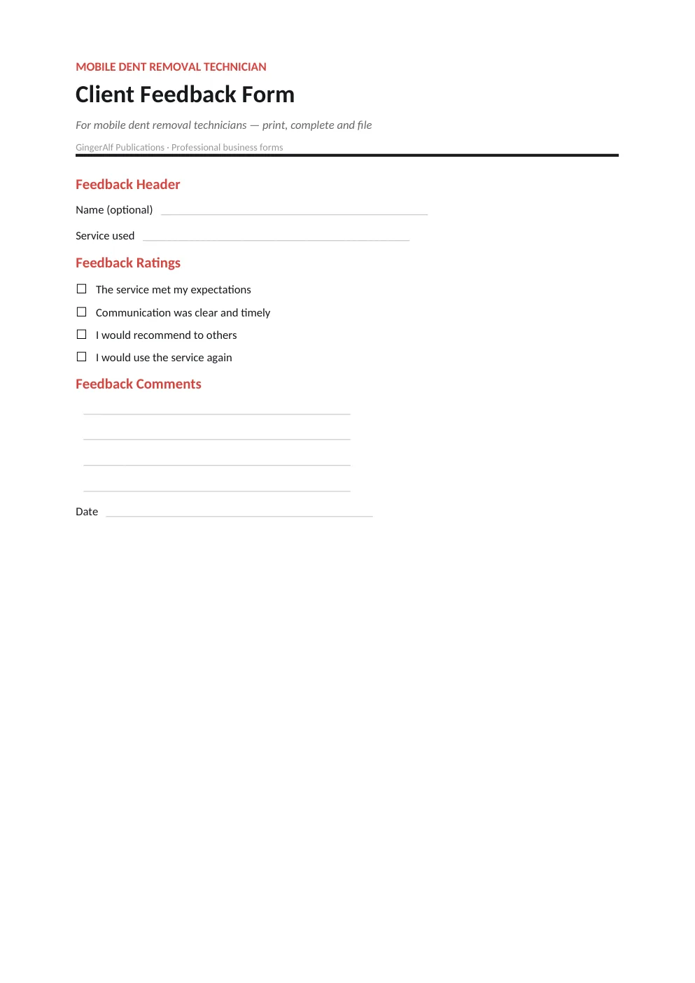 Mobile Dent Removal Technician Complete Forms Bundle (UK) preview 3