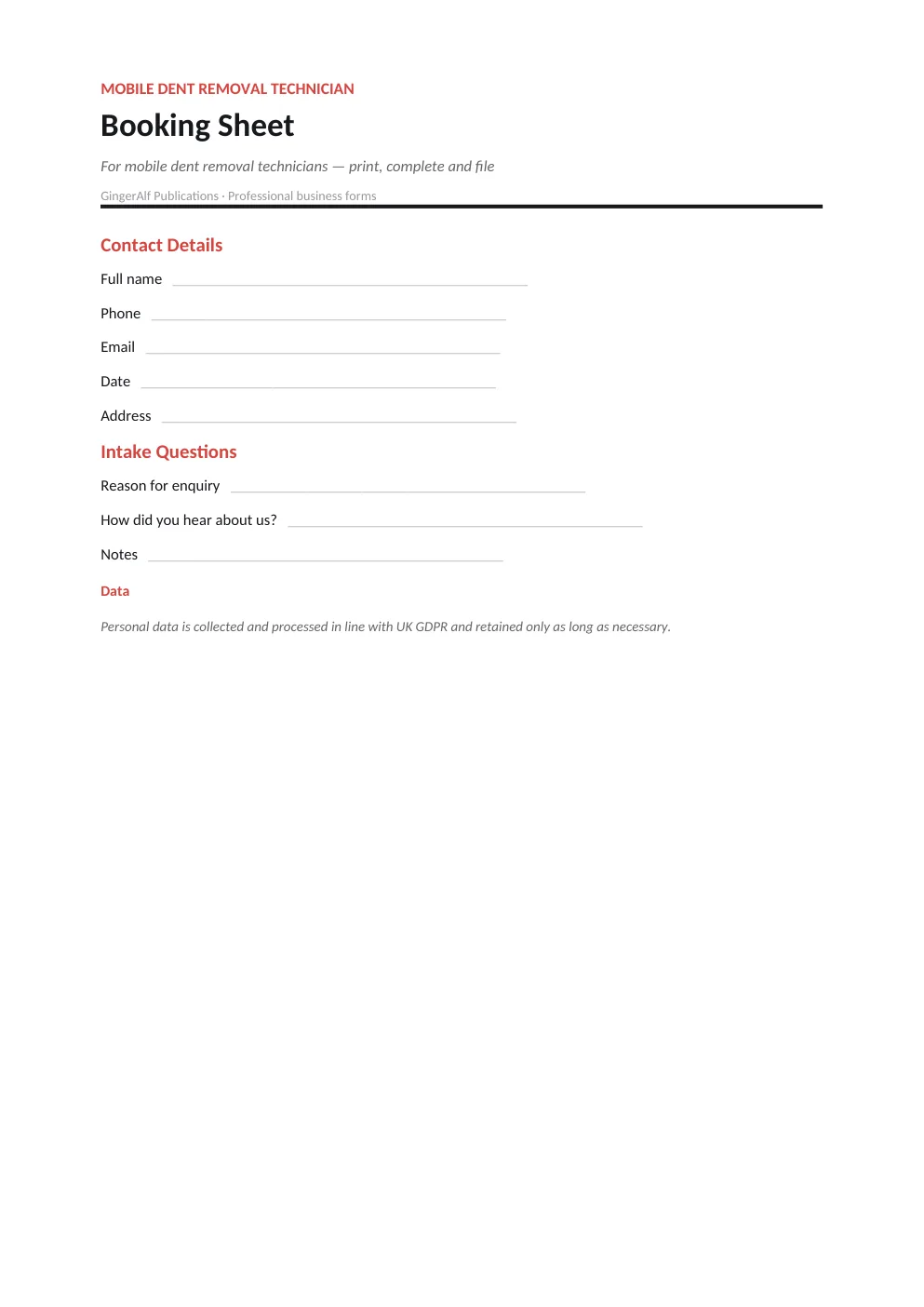 Mobile Dent Removal Technician Complete Forms Bundle (UK) preview 4