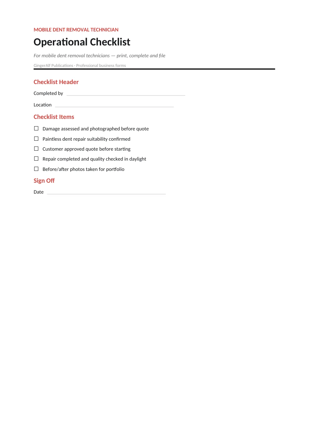 Mobile Dent Removal Technician Complete Forms Bundle (UK) preview 5