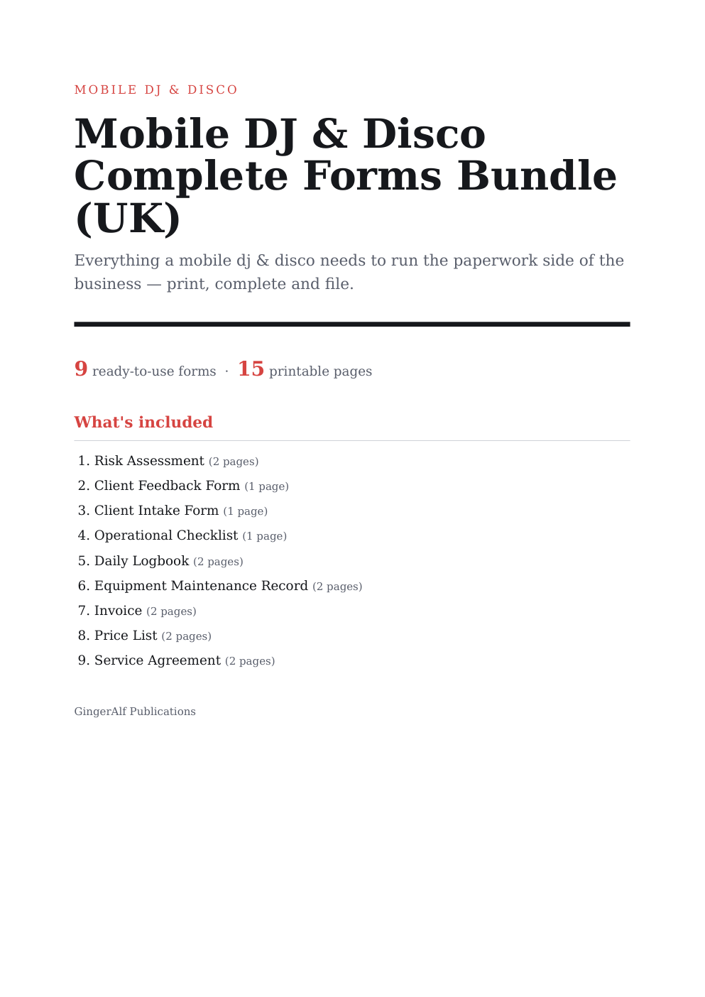 Mobile DJ & Disco Complete Forms Bundle (UK) — preview