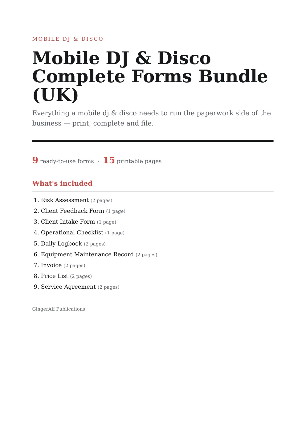 Mobile DJ & Disco Complete Forms Bundle (UK) preview