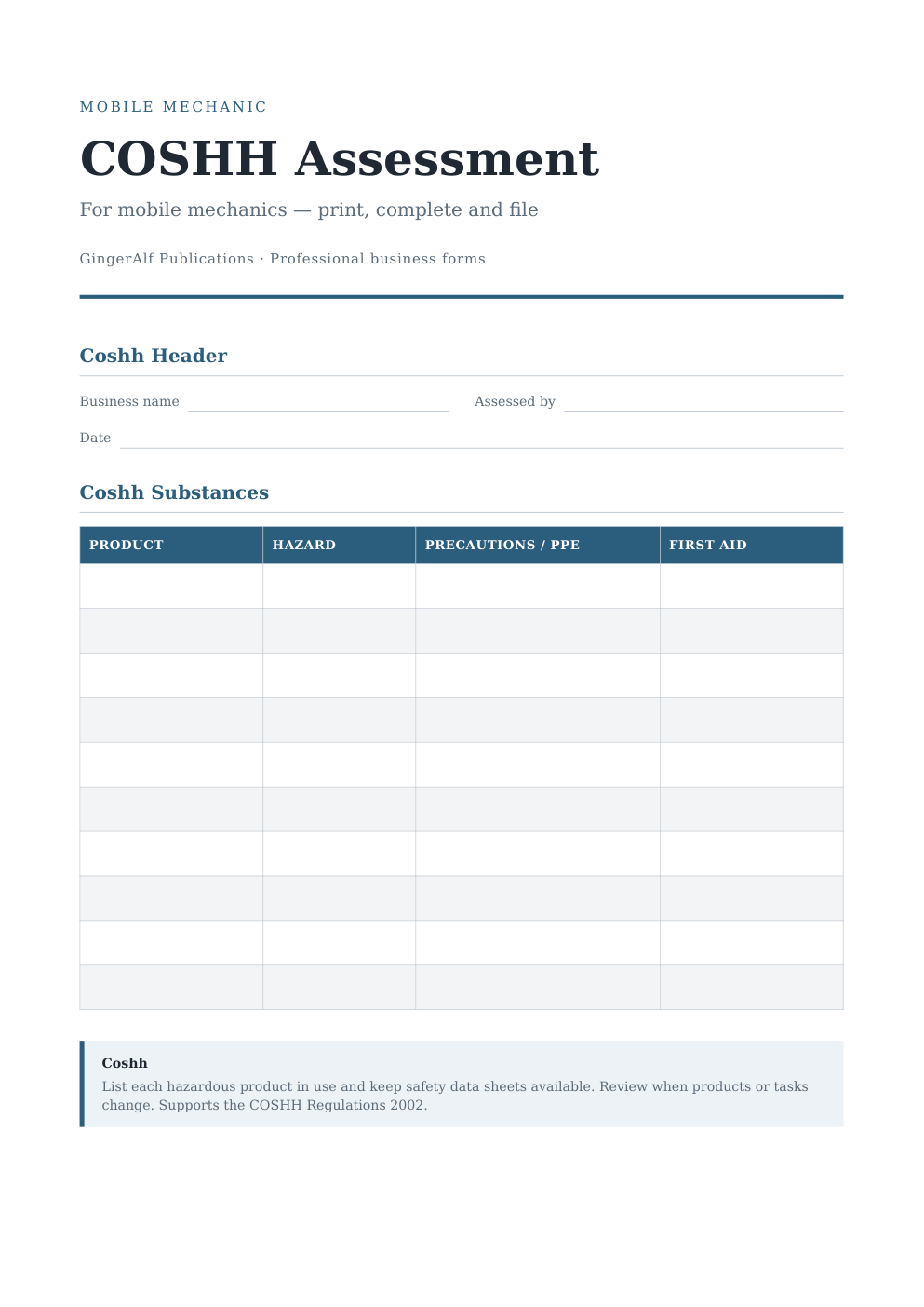 Mobile Mechanic Complete Forms Bundle (UK) preview 2